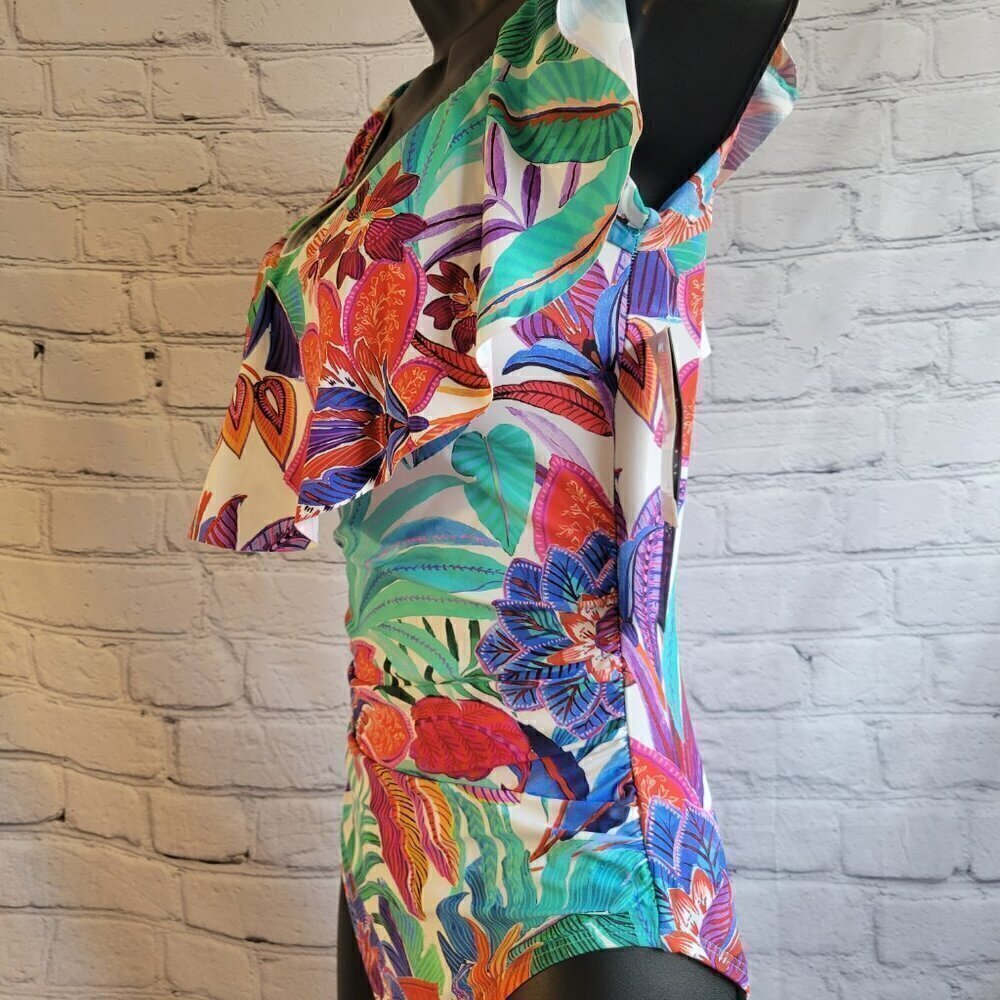 La Blanca Tropez Tropical Print Off Shoulder One-Piece Swimsuit - Picture 5 of 7